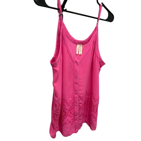 Marisol Women's Pink Embroidered Button-Front Sleeveless Camisole Top L - Picture 3 of 8